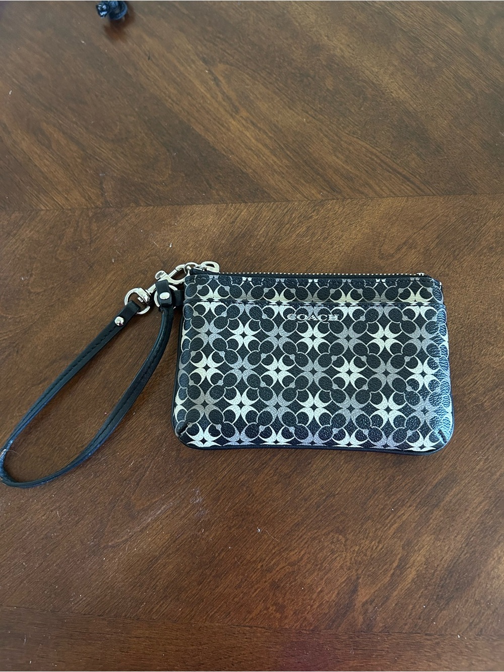 Coach Black & Silver Signature Canvas Wristlet